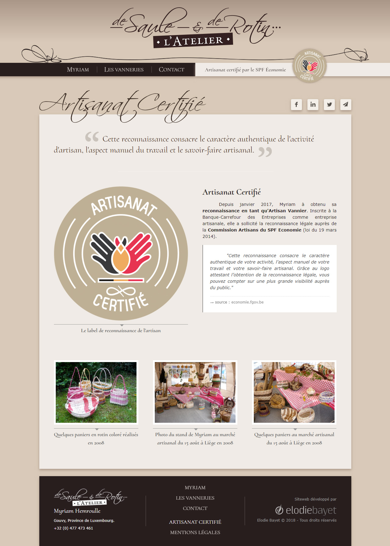 Page descriptive de certification d'artisanat avec badge