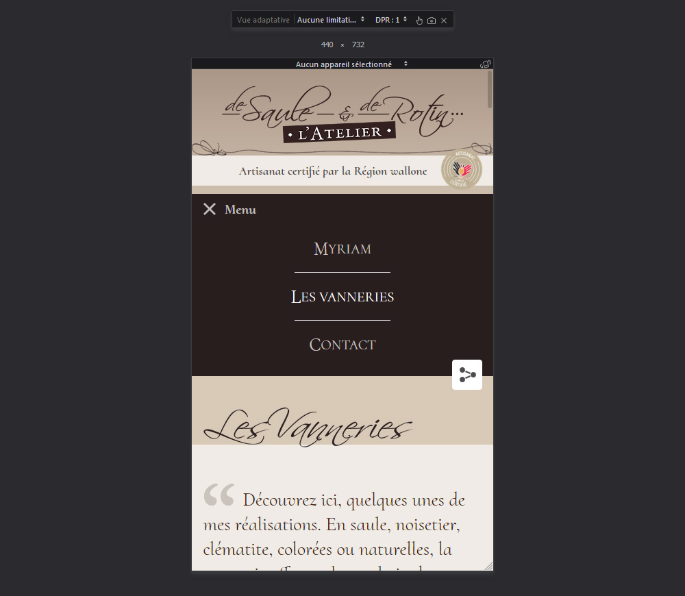 View of mobile version of menu