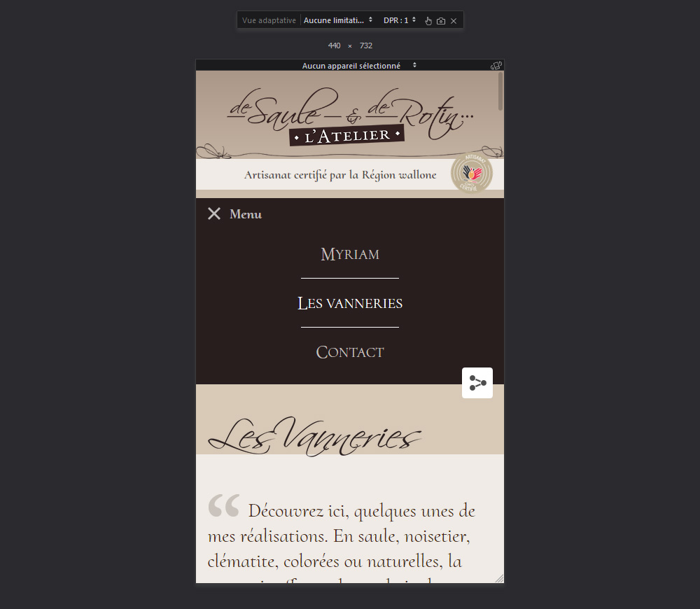 Aperçu du menu version mobile