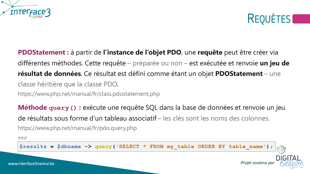 PDOStatement et Query extrait du support PHP