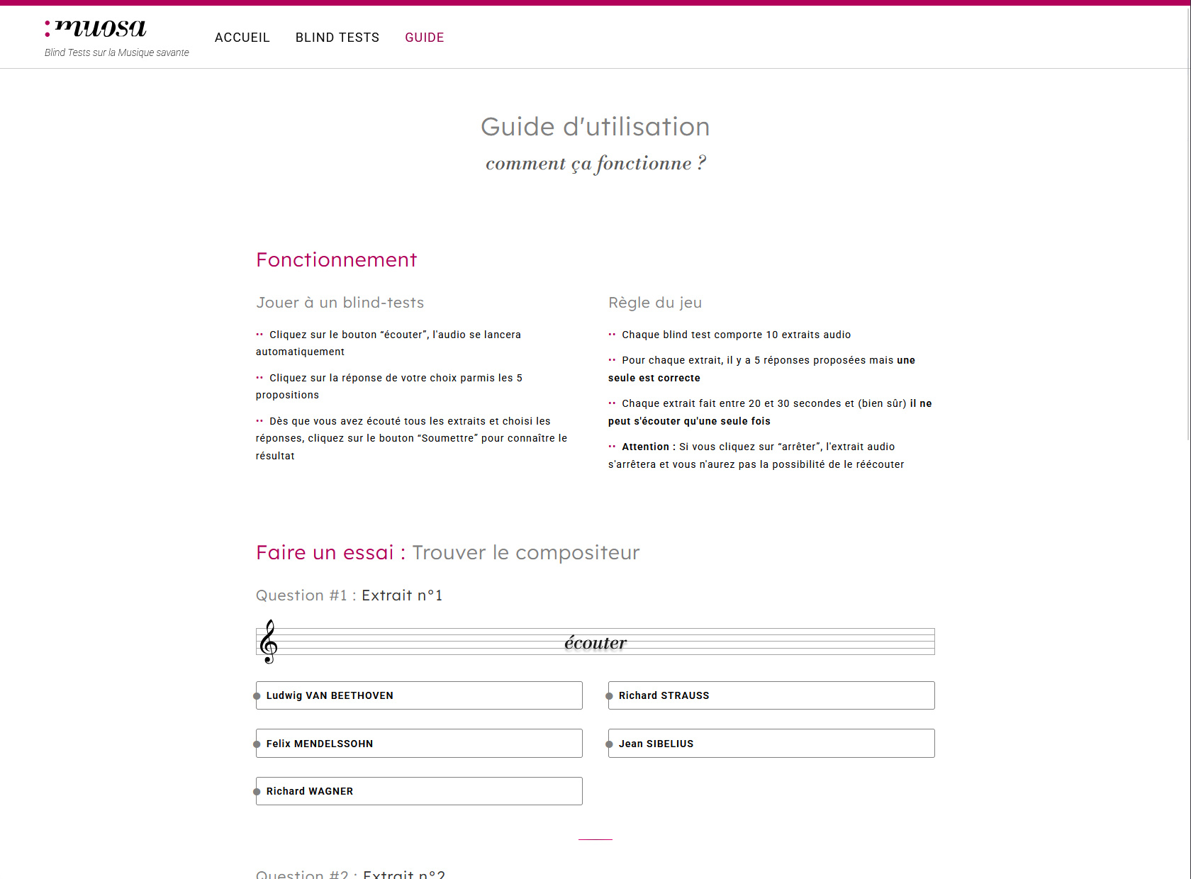 Aperçu de la page du guide d'utilisation de l'application MuOSa