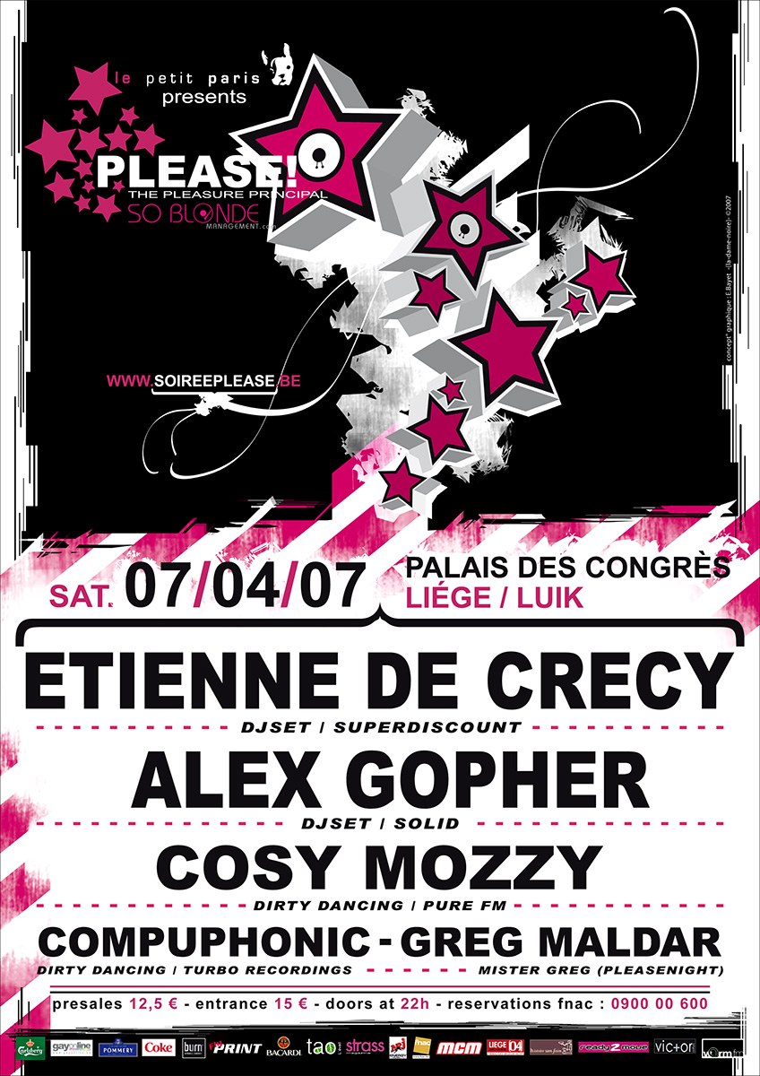 Poster of an event with Etienne de Crecy and Alex Gopher