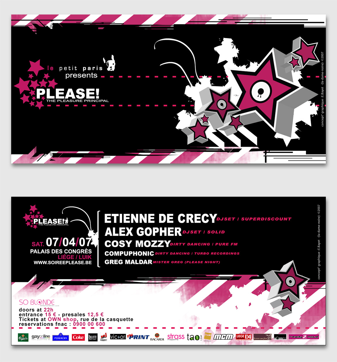 Ticket recto et verso pour une soirée avec Etienne de Crecy 