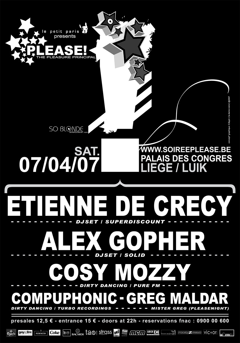 Flyer for an event with Etienne de Crecy and Alex Gopher