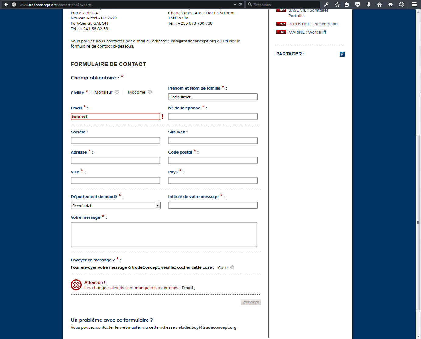 View of the contact forms with high security level