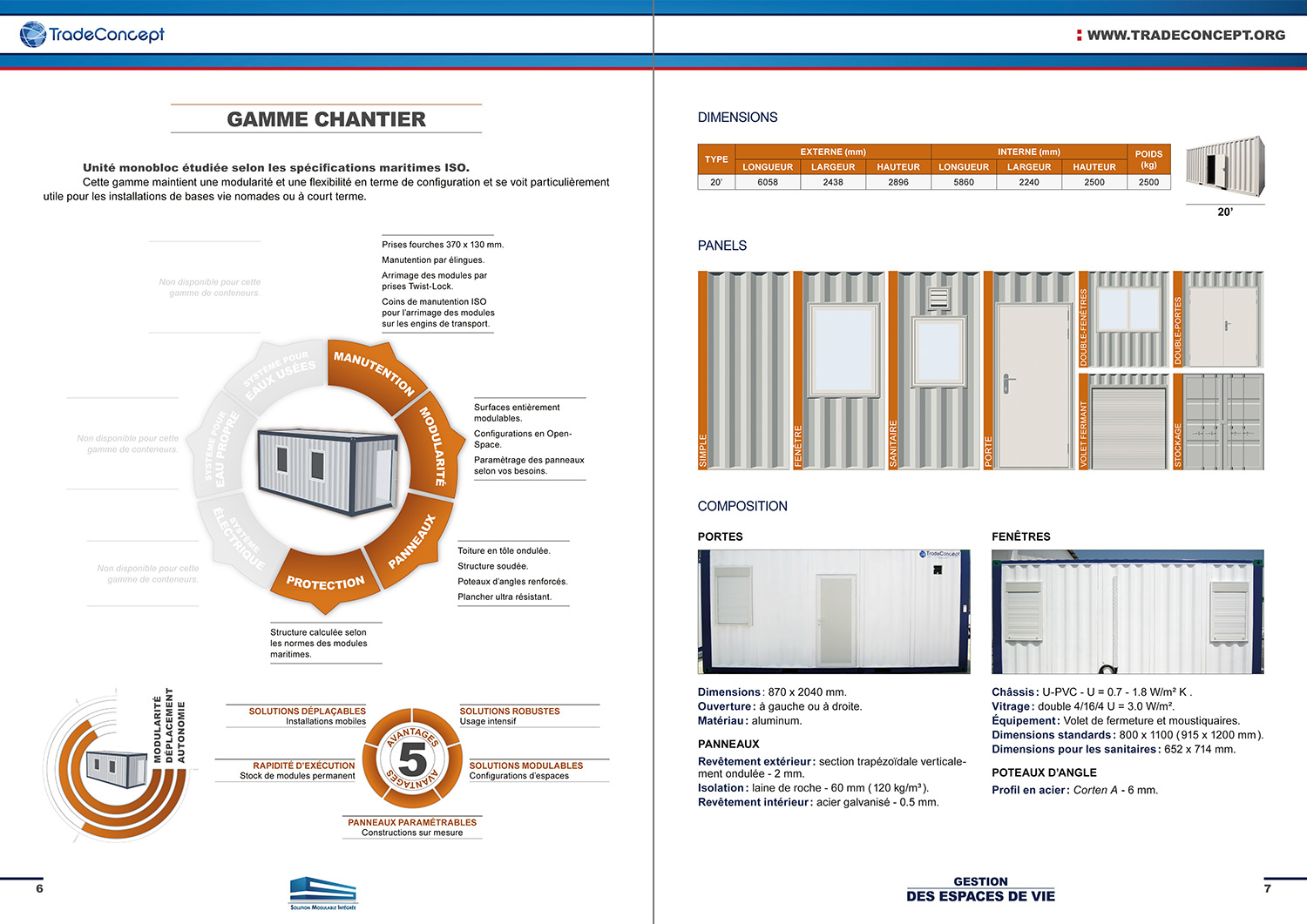 Technical details pages about industrial containers